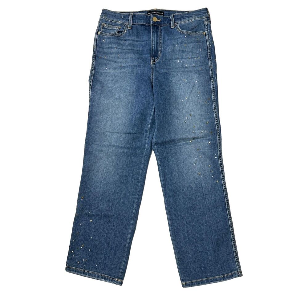 Sanctuary Modern Straight Crop High Rise Jean Gold Silver Embellishment Women 30
